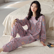 甜桔子 純棉睡衣女春秋長袖長褲套裝秋冬休閑全棉學(xué)生家居服女士可外穿 MJF8665【100%純棉】 2XL /身高165-170 體重135-155