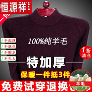 恒源祥純羊毛絨衫純羊毛毛衫毛衣男冬季加厚純半高領(lǐng)中年爸爸針織打底衫 酒紅 半高 領(lǐng)純全100 L 175碼(適合140-160斤)純全100