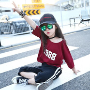 微愛(ài)的小松鼠（weiaidexiaosongshu）童裝套裝中大童女童短袖套裝字母印花運動(dòng)休閑款 555 酒紅 110 cm