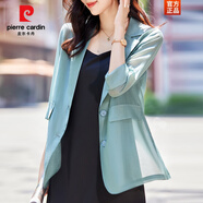 皮爾卡丹（pierre cardin）天蠶|絲雪紡西裝外套女夏季薄款2025新款中袖休閑防曬小西服上衣 綠色(中袖西裝) 2XL