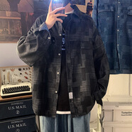 烏皮狗工裝襯衫男長袖春夏秋季寬松復(fù)古高街翻領(lǐng)休閑痞帥牛仔襯衣外套 嘉駿C07長袖（黑色） XL