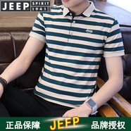 JEEP SPIRIT吉普短袖T恤男條紋POLO衫夏季半袖商務(wù)休閑翻領(lǐng)修身透氣輕薄上衣 A216-1715綠條 XL (120斤-140斤)