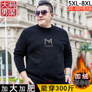 公子雪加肥加大碼保暖毛衣男胖子圓領(lǐng)雪尼爾冬季繡花加絨加厚打底針織衫 黑色m款加絨加大 7XL 7xl/205碼適合24d