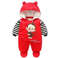 芭咪樂(lè )嬰兒連體衣秋冬加厚秋冬純棉男女寶寶外出服爬服新生兒衣服 紅色猴子 59碼建議(0-3個(gè)月)