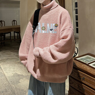 杜小閑高領(lǐng)毛衣男士冬季日系慵懶復古打底衫線(xiàn)衣加絨加厚寬松針織衫外套 FL378 粉紅色 M