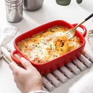 博為 日式芝士焗飯盤(pán)家用雙耳微波爐烤箱盤(pán)子長(cháng)方形烤盤(pán)陶瓷烘焙盤(pán) 7英寸 小號-