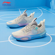 李寧（LI-NING）全城11兒童鞋籃球鞋男大童韋德系列beng科技減震回彈透氣運動鞋 珍珠白/凝雪灰 34