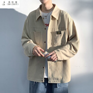 吳權(quán)灣胖子大碼外套男士春夏季潮牌夾克大學(xué)生休閑港風(fēng)長(zhǎng)袖褂子寬松上衣 杏色 5XL 穿200-230斤