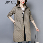衣典零一（LEDIALYI）2023秋冬季女裝新款休閑中年保暖格子中長(cháng)款襯衫女長(cháng)袖襯衣外套 米色 L