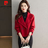 皮爾卡丹（pierre cardin）西裝領(lǐng)小個(gè)子短款外套女春秋款2024新款洋氣時(shí)尚呢子開(kāi)衫夾克上衣 紅色 M 165