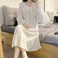 沛阮宮廷風(fēng)長(cháng)袖睡衣女生新款性感蕾絲仙女寬松睡裙女士家居服女春秋款 WZN_6002#長(cháng)袖裙 蝴蝶結V領(lǐng)-白 XL 建議130斤內