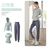 瑜伽少女運(yùn)動(dòng)套裝女大碼寬松春夏健身房速干衣休閑晨跑步瑜伽服 綠色外套+綠色短袖+藍(lán)色長(zhǎng)褲 XL(125-140斤)