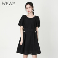 WEWE唯唯夏季新款女裝簡(jiǎn)約大氣時(shí)尚大氣通勤風(fēng)連衣裙女 黑色 M(165)