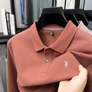 袋鼠（DAISHU）100%純棉長(cháng)袖T恤春秋季中青年男士翻領(lǐng)純色POLO爸爸裝大碼體恤衫 AN19136桔色 M 推薦90-120斤