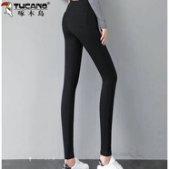 啄木鳥(niǎo)（TUCANO）加絨不加絨褲子女秋冬牛仔褲女高腰打底褲外穿松緊腰中年老年媽M 純黑色【長(cháng)褲/不加絨】 31 建議125-135斤
