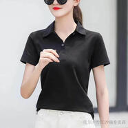 皮爾卡丹（pierre cardin）純棉翻領(lǐng)t恤女短袖2025夏季新款polo衫上衣顯瘦寬松休閑運動服 FL-珠地棉短袖黑色 L 建議（96-110）斤