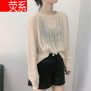 熒系馬海毛針織女毛衣歐洲站2023春夏新款寬松百搭圓領(lǐng)長袖薄款慵懶風(fēng) 米白色 S