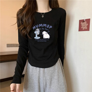 妃麗慕尚洋氣正肩不規(guī)則顯瘦打底衫女春秋內搭德絨加厚純欲長袖T恤女上衣 【純棉薄】733-317黑色 M 建議105斤以內