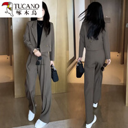 啄木鳥(niǎo)時(shí)尚西裝套裝2024春秋新款女裝歐貨洋氣質(zhì)減齡網(wǎng)紅時(shí)尚休閑兩件裝 咖啡色 3XL 【建議140-160斤】