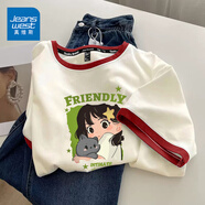 真維斯（JEANSWEST）短袖t恤女夏季新款純棉女裝上衣服撞色寬松ins風(fēng)小個(gè)子女生半袖衫 米磚紅 抱貓女孩 L