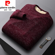 皮爾卡丹（pierre cardin）男裝品牌秋冬季粗針厚款毛衣男全.棉純色針織衫毛衫麻花修身潮 酒紅色【136款-圓領(lǐng)】 薄款 L 適合120-145斤