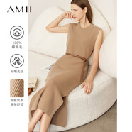 AMII女裝2025秋季新款輕奢全羊毛毛衣無(wú)袖背心連衣裙真兩件套 卡其-連衣裙72270077 S 155/80A