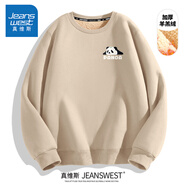 真維斯（Jeanswest）加絨衛衣男重磅基礎款百搭黑色大碼秋冬可愛(ài)熊貓圓領(lǐng)男生長(cháng)袖外套 【重磅羊羔絨】卡其(熊貓趴胸標) S (165) (品控嚴格)