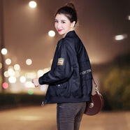 Mad Cortes 原創(chuàng)時(shí)尚感春秋新款女裝短款?yuàn)A克刺繡拉鏈小個(gè)子寬松顯瘦外套 黑色 XL