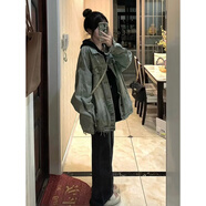月半晴（YUEBANQING）vibe美式復(fù)古水洗做舊牛仔外套女春秋季小眾歐美高街寬松夾克 主圖色 M