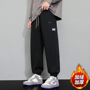Foss Phil 休閑褲男士秋冬季新款刺繡長褲束腳運動潮流青少年衛(wèi)束腳褲子男 KPR-562黑色加絨 L