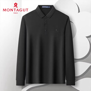 夢(mèng)特嬌（MONTAGUT）男士Polo衫長(zhǎng)袖秋季翻領(lǐng)含桑蠶絲T恤透氣 黑色 56 