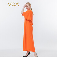 VOA真絲重磅30姆米向日橙雞心領(lǐng)荷葉中袖釘珠套頭桑蠶絲連衣裙 AE931 向日橙（C05） M