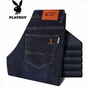 花花公子（PLAYBOY） 牛仔褲男夏季新彈力修身薄款直筒長(cháng)褲男士褲子工裝褲小腳直筒褲 617牛仔黑薄款 #34