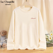 La Chapelle Sport拉夏貝爾長(zhǎng)袖t恤女春秋季打底衫純棉圓領(lǐng)百搭寬松正肩顯瘦上衣 奶白色(秀線字紅胸標(biāo)) L /165(推薦115-130斤)