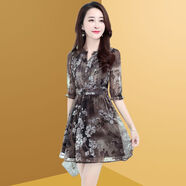 XGAI女裙子夏款2024新款30至40歲短袖雪紡連衣年韓版顯瘦收腰少婦矮個 花色 【正量先發(fā) XL 建議【110至120