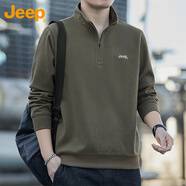 吉普（JEEP）衛(wèi)衣男春秋季寬松立領(lǐng)長(zhǎng)袖T恤男士重磅潮流衣服男裝 卡其 M 
