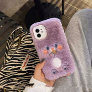 秋冬天蘋果iPhone11手機殼女13promax毛絨7/8plus6s軟膠xsma小熊 毛絨軟殼【紫色餅干小熊】不全包鏡頭 蘋果x/xs