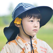 SUNDAY AFTERNOONS兒童男孩女孩防曬帽嬰兒寶寶戶(hù)外沙灘太陽(yáng)大檐魚(yú)尾遮陽(yáng)帽防水透氣 海軍藍條紋 M（建議年齡2-5歲) 50-53cm