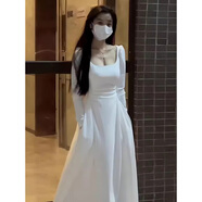 妍莉芬（yanlifen）白色吊帶連衣裙子女2025夏季新款法式茶歇小個(gè)子初戀收腰a字長(cháng)裙 白色長(cháng)袖 M 【101-110斤】