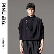 品立（PINLI）T恤男長袖秋季新款男裝潮牌原創設計寬松男士上衣 黑色 M 170