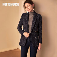 ROEYSHOUSE羅衣知性保暖毛呢西裝外套女秋裝新款通勤藍(lán)色修身西服01113 藍(lán)色 XS