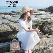 拓澀（TUOSE）連衣裙 香港潮牌夏季新款白色復(fù)古山本過膝很仙的法國小眾連衣裙收腰顯瘦長裙 白色 XS