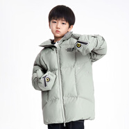 安奈兒（Annil）童男童中長款羽絨服冬新款大童防風(fēng)保暖外套可拆卸手套 秋藤綠 120cm