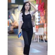 星眉套裝女夏裝時(shí)尚 兩件套氣質(zhì)型新款大碼小香風(fēng)2024夏季顯瘦雪紡衫 黑色拼接白色 兩件套 L 建議95-110斤