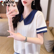 啄木鳥(niǎo)大尺碼女裝正肩娃娃領(lǐng)短袖t恤女夏裝2025新款小個(gè)子短款假兩件上 2023杏色高質(zhì)量2024 2XL (適合151-180斤)