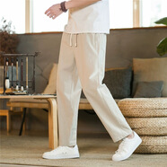 都美姿春季百搭九分褲男休閑褲子男韓版寬松直筒休閑平腳九分運動(dòng)褲子男 卡其色【平腳】 L