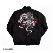 WOOKONG悟空秋冬新品小白龍刺繡棒球服中國風(fēng)夾克男士女寬松休閑厚外套潮 小白龍冬季夾克棉襖 XL