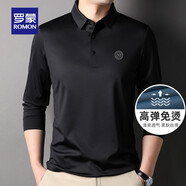 羅蒙（ROMON）高彈長(zhǎng)袖t恤男2025秋季新款翻領(lǐng)彈力無(wú)痕中老翻領(lǐng)打底衫 S2T091035黑色 180（適合135-150斤）