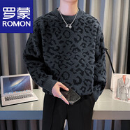 羅蒙（ROMON）男士豹紋毛衣加厚長袖打底衫內(nèi)搭線衣2025新款秋冬季針織衫帥 深灰 M 建議115斤以內(nèi)