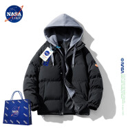 NASA LIKE官方潮牌棉服冬季加厚连帽外套保暖男士棉衣羽绒棉服情侣大码棉袄 黑色  M（建议80-100斤）